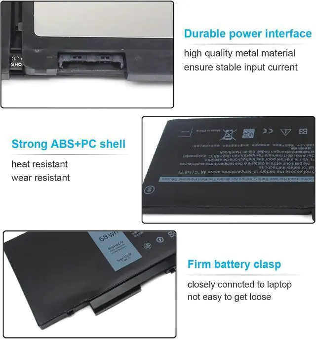Alt view image 4 of 7 - 68Wh GJKNX 7.6V Battery for Dell Latitude 5480 5490 5580 5590 5495 5491 5591 5280 5290 5488 5288 E5480 E5580 E5490 E5590 Precision 3520 3530 451-BBZG 5YHR4 GD1JP 0GD1JP DY9NT 0DY9NT P60F P72G 4-Cell