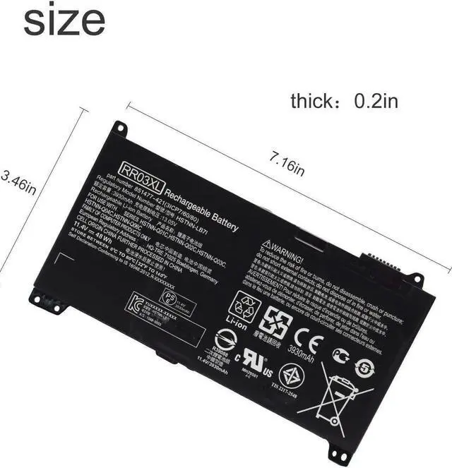 Alt view image 2 of 4 - RR03XL RR03048XL HSTNN-UB7C HSTNN-I74C RR03048XL 851477-541 851610-850 851477-421 851477-541 Laptop Battery Replacement for HP ProBook 430 440 450 455 470 G4 MT20 Series(11.1V 48Wh)