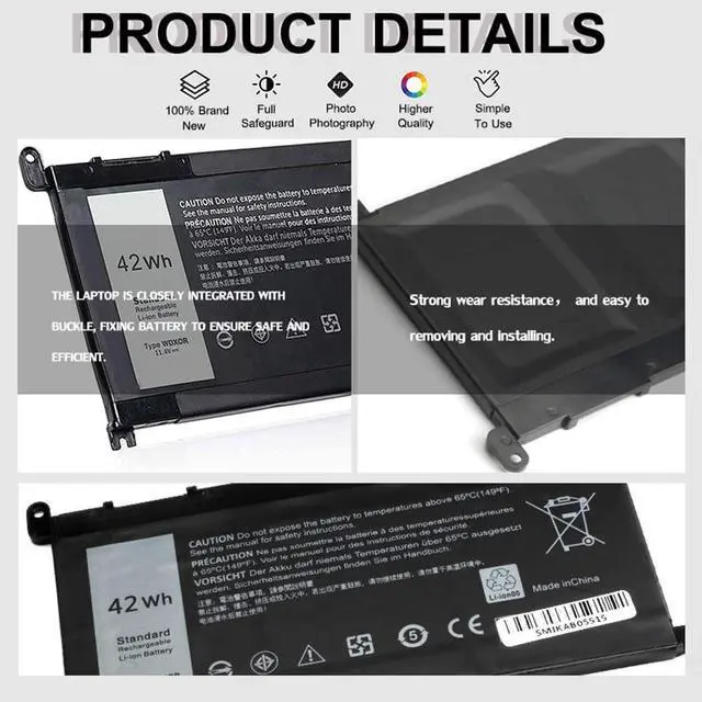 Alt view image 2 of 6 - New WDX0R Laptop Battery for Dell in-spiron 13 5368 5378 5379 7368 7378 15 5570 7570 5565 5567 5568 5578 5580 7560 7569 7579 17 5765 5767 5770 Series Fits T2JX4 Y3F7Y 3CRH3 FC92N CYMGM Notebook