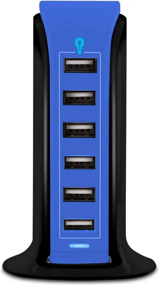 Alt view image 5 of 6 - Aduro 40W 8A 6-Port USB Desktop Charging Station Hub Wall Charger for Tablets and Smartphones with Smart Flow Technology (Blue)