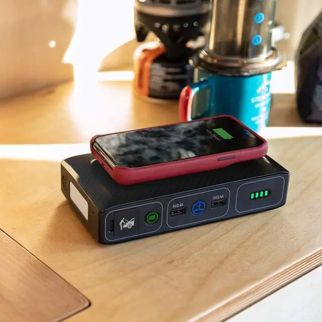 Alt view image 5 of 7 - HALO Bolt Wireless Laptop Power Bank - 44400 mWh Portable Phone Laptop Charger Car Jump Starter with AC Outlet and Car Charger, Blue Graphite