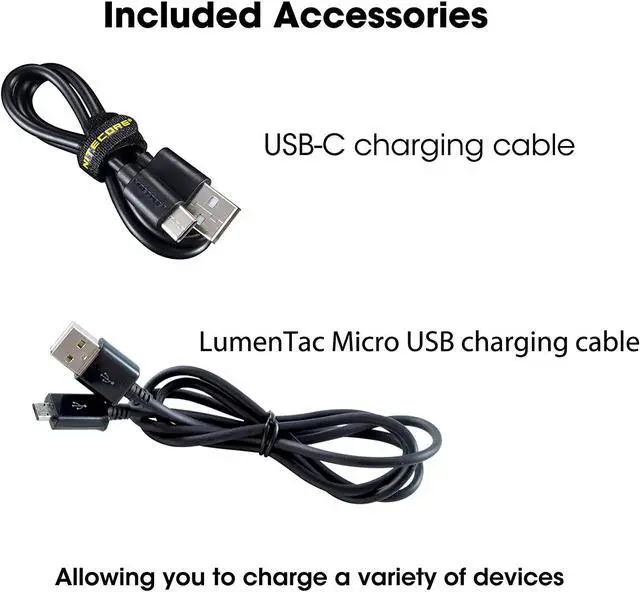 Alt view image 2 of 7 - NB10000 Gen II (Gen 2) Ultra-Slim Power Bank 10000mAh QC Quick-Charge USB and USB-C Dual Outputs with Cables for Phones Flashlights and Headlamps (Black) Dual Cable Bundle