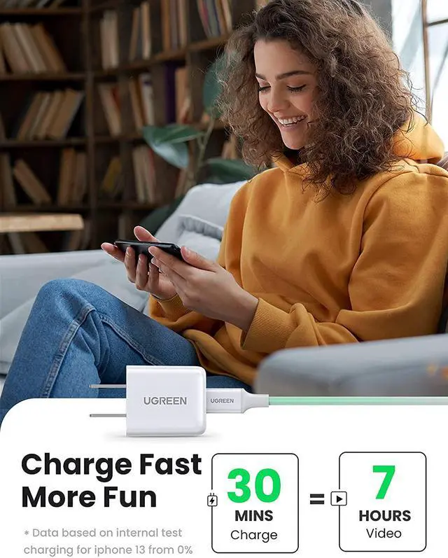 Alt view image 4 of 7 - UGREEN 20W USB C Fast Charger - 2 Pack PD 3.0 Wall Charger USB-C Power Adapter Foldable Plug Compatbile for iPhone 13/13 Mini/13 Pro/13 Pro Max/12/11/XR, Galaxy, Pixel 4/3, iPad Mini/Pro, Airpods Pro