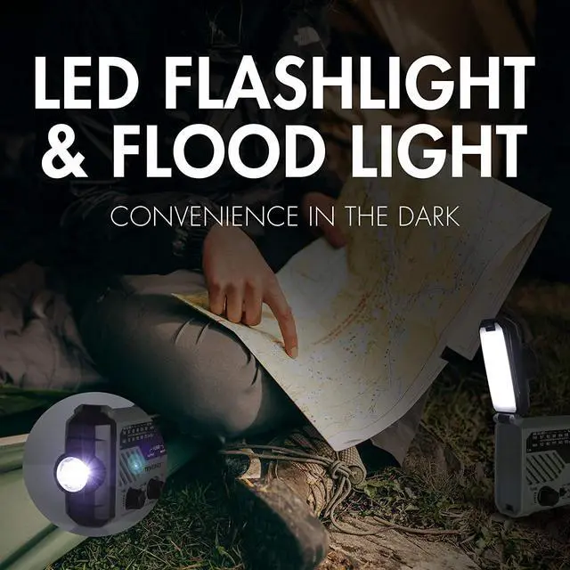 Alt view image 7 of 7 - Multifunctional Hand Crank Weather Radio with LED Flashlights, SOS Alarm, Cell Phone Charger, AM/FM/NOAA Radio Frequencies, Ideal for Emergencies