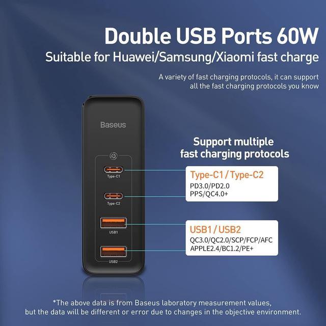 100W USB C Charger, Baseus 4-Port Type C Charging Station GaN Charger, Fast  USB-C
