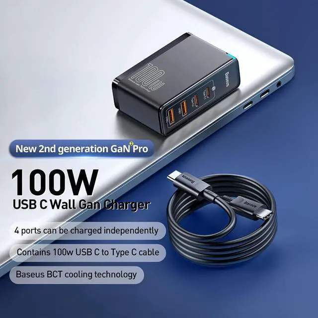 Alt view image 5 of 6 - 100W USB C Charger, Baseus 4-Port Type C Charging Station GaN Charger, Fast USB-C Wall Charger Block PD QC4.0 for iPhone 13/12 Pro, Samsung S21/S20, MacBook Pro/Air, iPad Pro/Dell XPS(Gan2 Pro Black)
