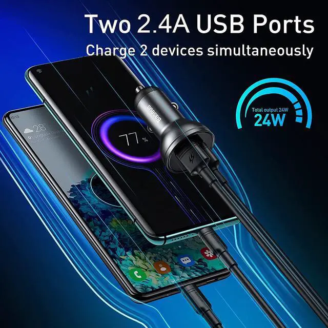 Alt view image 6 of 7 - USB Car Charger Baseus 24W Metal Dual Alloy USB Fast Car Adapter Mini Cigarette Lighter with Digital Display Compatible with iPhone 13 Pro Max Mini 12 Pro Max 11 XS XR iPad Samsung S21 20 Note20