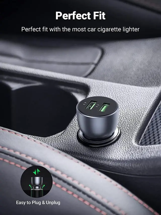 Alt view image 6 of 7 - UGREEN USB Car Charger 36W Fast Charge - QC 3.0 Car Charger Adapter Alloy Body Compatible with iPhone 13/13 Mini/12Pro Max/SE/XR/X/XS/11, iPad 9, Samsung Galaxy S21/S20/S10+/Note 20 (Cable Included)