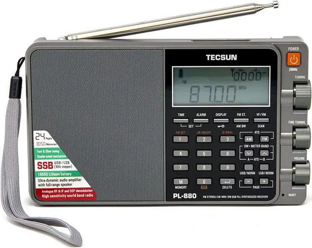 Alt view image 3 of 10 - tecsun pl880 portable digital pll dual conversion am/fm, longwave & shortwave radio with ssb single side band reception, color silver