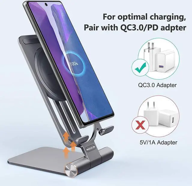 Alt view image 7 of 7 - Nillkin Fast Wireless Charger - Metal Foldable and Adjustable Wireless Charging Stand for iPhone 16 15 14 13 12, Samsung Galaxy S25 S24 S23 S22 S21 Ultra/Plus and Android Phones, Space Grey