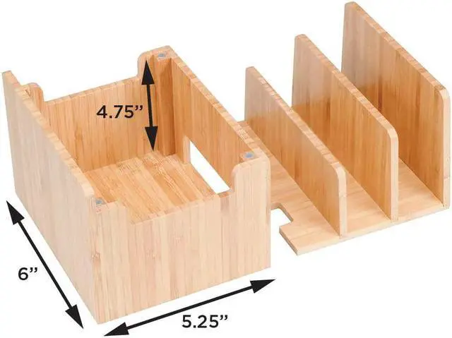 Alt view image 4 of 7 - MobileVision Bamboo Charging Station with Extension Compartment for Smartphones, Tablets, & Laptops Charging Dock Plus Stationary Item Holder