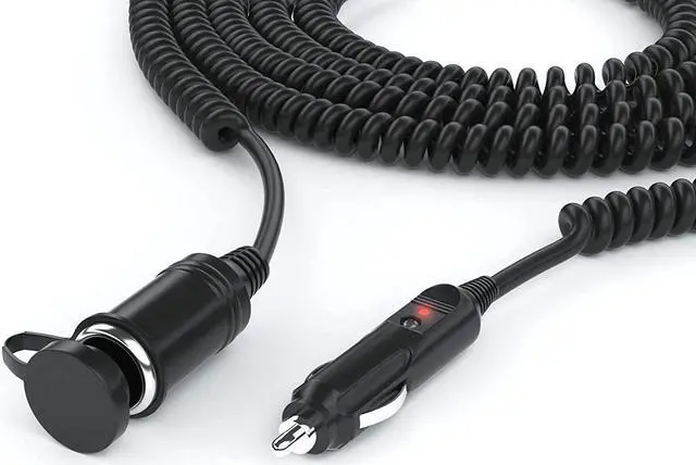 Main image of Cigarette Lighter Extension Cord 12V/24V Car Charger Socket Power Plug Cable 18AWG - UL Listed Extra Long (12 Ft Uncoiled / 2.5 Ft Coiled)