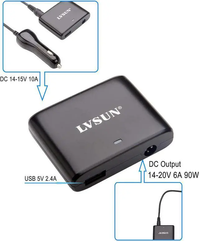 Alt view image 3 of 7 - Universal Laptop Car Charger 90w Power Adapter Cigarette Lighter Power Supply with USB Port 5v 2.4a Compatible for  Hp compaq IBM Gateway Toshiba   Ultrabook and More
