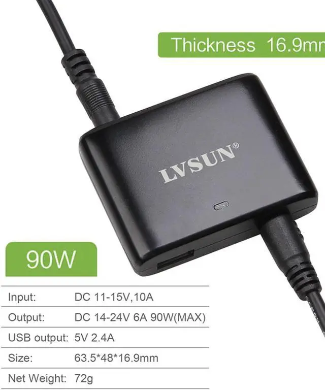 Alt view image 2 of 7 - Universal Laptop Car Charger 90w Power Adapter Cigarette Lighter Power Supply with USB Port 5v 2.4a Compatible for  Hp compaq IBM Gateway Toshiba   Ultrabook and More