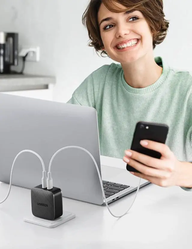 Alt view image 6 of 6 - UGREEN 65W USB C Wall Charger - 2 Port PD Fast Charger Power Adapter Compatible with MacBook Pro/Air, iPad Mini/Pro, iPhone 13/13 Mini/13 Pro Max, Galaxy S21/S20/S10, Dell XPS 13, Pixel, and More