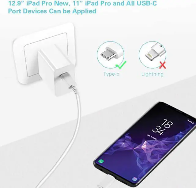 Alt view image 2 of 7 - 30w USB C Charger, Huntkey USB-C Power Adapter PD3.0 Fast Charger Block with 3.3ft C-C Cable for iPhone 14/14 pro/13/12/XR/XS/X, iPad Pro, MacBook, Galaxy, Pixel and More