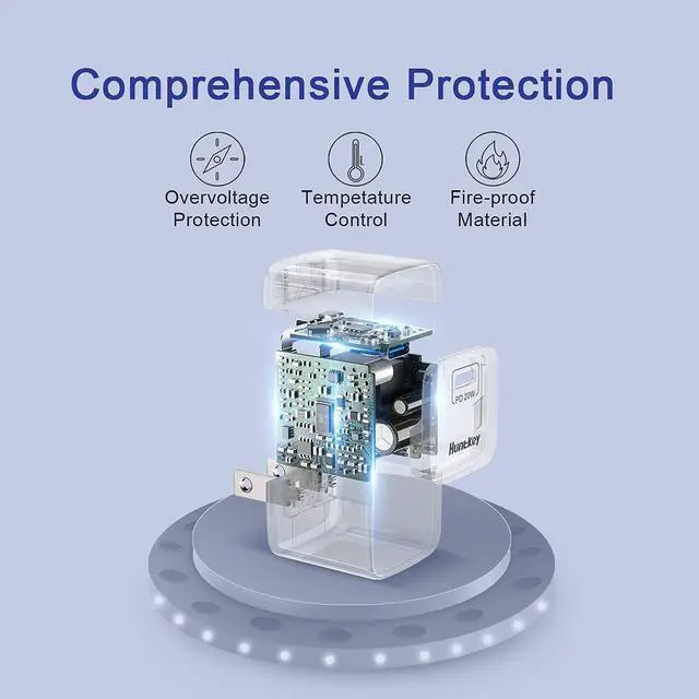 Alt view image 4 of 7 - 20W USB C Charger,Huntkey USB-C Power Adapter PD Type c Fast Charger Block USBC Wall Charger for iPhone 14/13/12/11/X/XR Series,Samsung Galaxy S22/S20,Google Pixel Series,iPad Pro and More