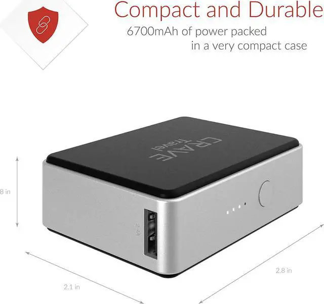 Alt view image 2 of 5 - Crave Portable Power Bank Travel 6700mAh [USB + Type C] External Battery Pack Charger for iPhone, iPad, Samsung and More