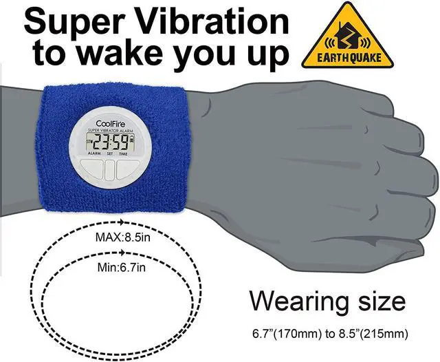 Alt view image 4 of 6 - Vibrating Alarm Clock - Silent Alarm Wristband Vibrating Watch. Silent Wrist Shock Clock. Vibration Bracelet Clock Deep Sleeper & Vibrate with USB Charge 1685G (Blue)