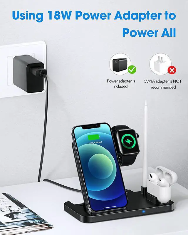 Alt view image 3 of 7 - Wireless Charging Stand, 4 in 1 Fast Portable Magnetic Charger Station for iPhone 15, 14,13,12,11/Pro/Max/Plus, X,XR, XS/Max,SE, Compatible with AirPods Pro, Watch SE 9 8 7 6 5 4 3 2, Pencil(Black)