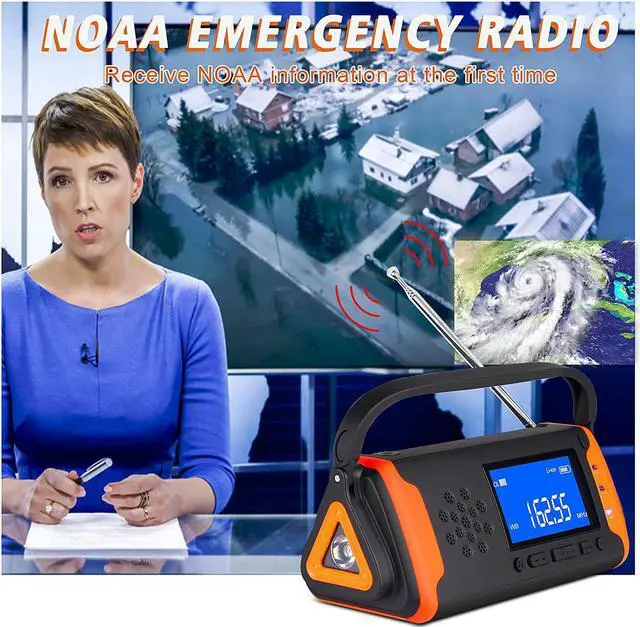 Alt view image 2 of 7 - Emergency Weather Crank Radio 6000mAh - Solar Powered, Hand Crank,AM/FM/NOAAEmergency Weather Alert Radio,Phone Charger,SOS Alarm,LED Flashlight,Aux Music Player for Hurricanes,Tornadoes