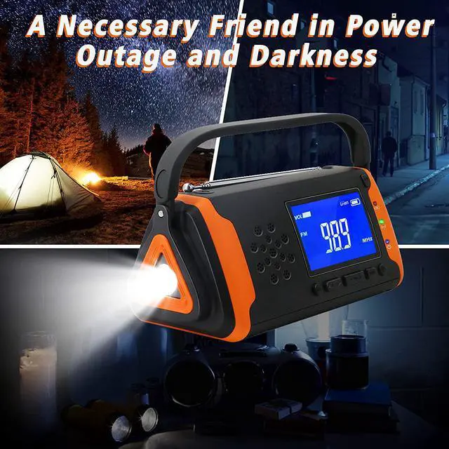 Alt view image 7 of 7 - Emergency Weather Crank Radio 6000mAh - Solar Powered, Hand Crank,AM/FM/NOAAEmergency Weather Alert Radio,Phone Charger,SOS Alarm,LED Flashlight,Aux Music Player for Hurricanes,Tornadoes