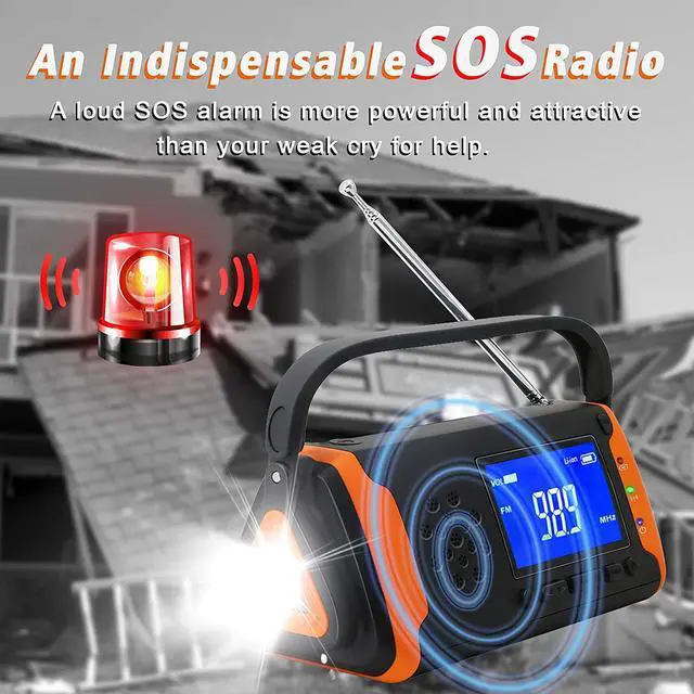 Alt view image 5 of 7 - Emergency Weather Crank Radio 6000mAh - Solar Powered, Hand Crank,AM/FM/NOAAEmergency Weather Alert Radio,Phone Charger,SOS Alarm,LED Flashlight,Aux Music Player for Hurricanes,Tornadoes