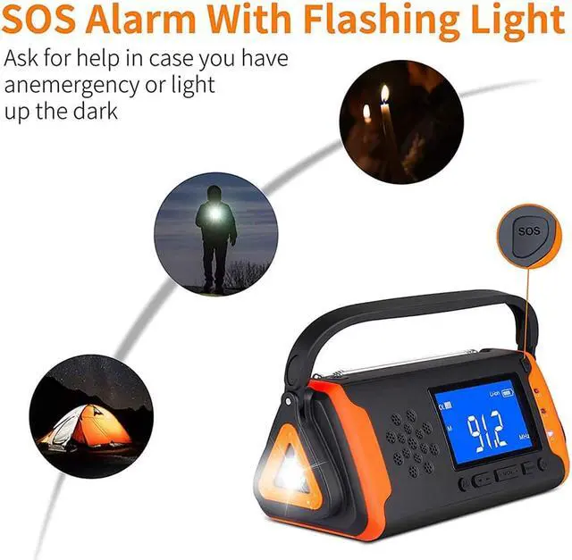 Alt view image 6 of 7 - Solar Emergency NOAA Weather Crank Solar Powered Portable Radio with 4000mAh Smart Phone Charger Power Bank, Bright Flashlight for Household Emergency and Outdoor Survival (Orange)