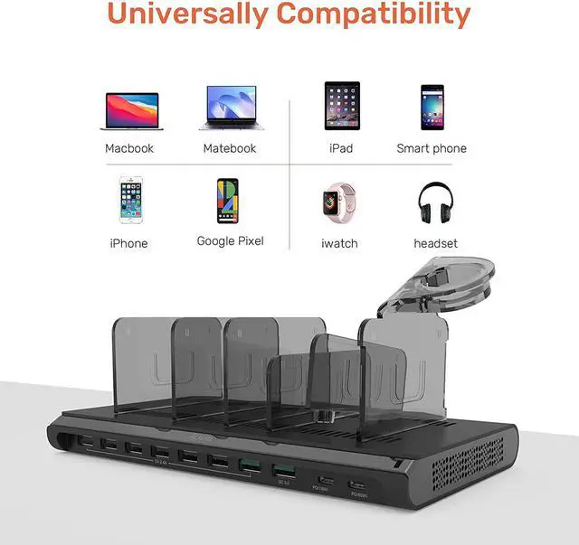 Alt view image 4 of 7 - Alxum 120w 10 Port Charging Cradle with 6 USB-A Chargers 2 Qc3.0 2 PD 18W Fast Charging with Watch Stand Suitable for A Wide Range of Devices with Overvoltage, Overcurrent, and Overcharge Protection