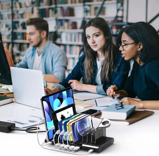 Alt view image 7 of 7 - Alxum 120w 10 Port Charging Cradle with 6 USB-A Chargers 2 Qc3.0 2 PD 18W Fast Charging with Watch Stand Suitable for A Wide Range of Devices with Overvoltage, Overcurrent, and Overcharge Protection