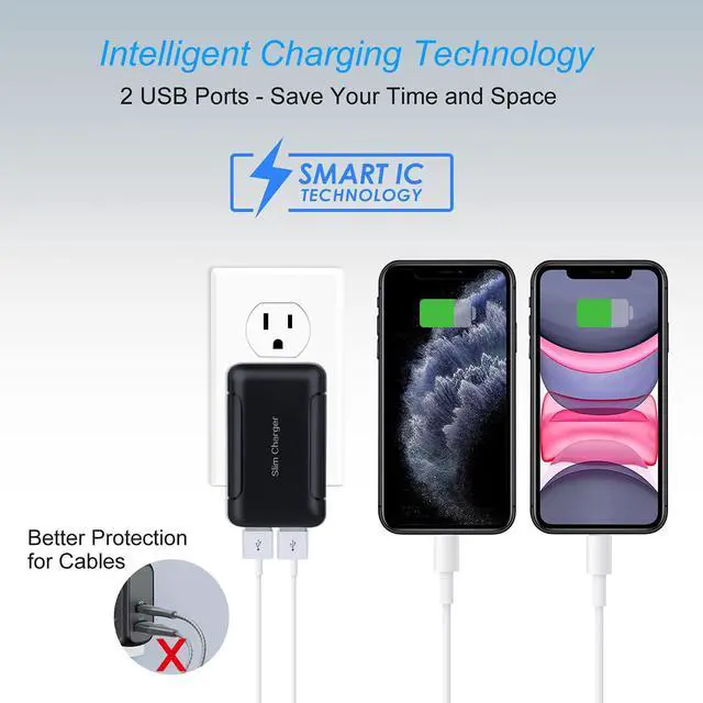 Alt view image 5 of 7 - USB Charger Block 3Pack 5v/3a Dual USB Wall Charger with Foldable Plug Flat Portable 2 USB-A Ports Phone Charger Fast Charging Blocks Compatible iPhone 11/XS/XR/iPad Samsung Galaxy (Black3)