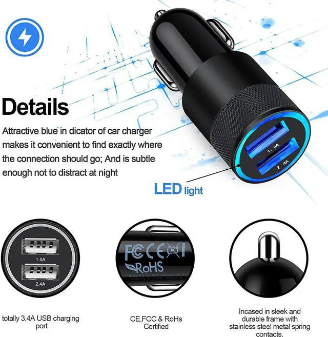 Alt view image 6 of 7 - USB C Fast Car Charger for Samsung Galaxy S24 S23 S22 Ultra S22 S21 FE Z Flip5 Flip 4 Fold 5 4 A55 A35 A15 A54 A53 A14 A13 5G S20 A73 A72 A52, Rapid Wall Charger+Car Charger Adapter+2 Type C Cable 3ft