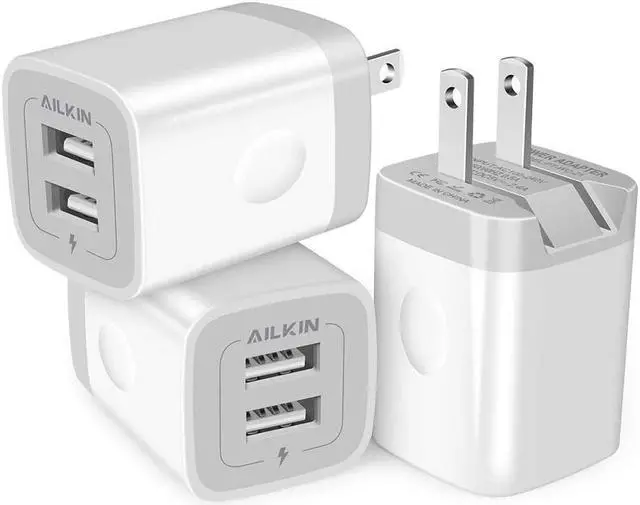 Main image of 3Pack Fast Charging Cubes, Foldable Dual Port Charger Block, AILKIN Fast USB Plug Power Adapter Fold up Box Base Brick for iPhone 16/16 Pro/16 Plus/16 Pro Max/15/XR/XS Max/X Samsung Galaxy LG Pixel