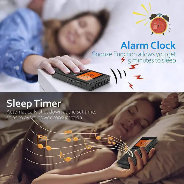 Alt view image 3 of 5 - AM FM Portable Radio Battery Operated by 2 AAA Batteries | Personal Radio with Excellent Reception with Stero Earphone, Large LCD Screen, Digtail Alarm Clock