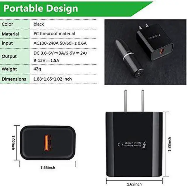 Alt view image 3 of 6 - Type C Fast Charger for Moto G Pure/G Stylus 5G 2024/G 5G 2022/G Power 2025 2024/G Play 2024/2023/2021/One 5G Ace/G Fast/G8/G7 Play 18W Quick Charge 3.0 Rapid Wall Charger Adapter+2PC 6ft USB C Cable