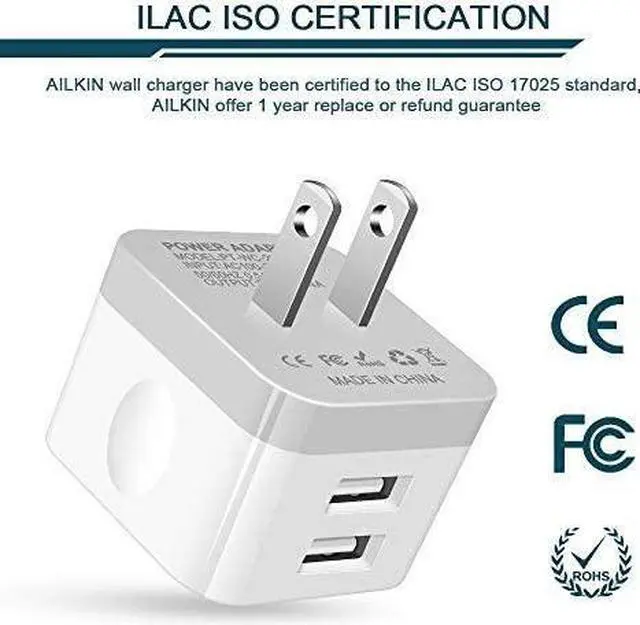 Alt view image 3 of 7 - 2Pack USB Wall Charger Plug 2.4A Dual Port USB Adapter Power Cube Fast Charging Station Box Base Replacement for iPhone 14 13 12 Pro Max SE 11 XR XS X/8 Samsung Phones USB Charge Block-White