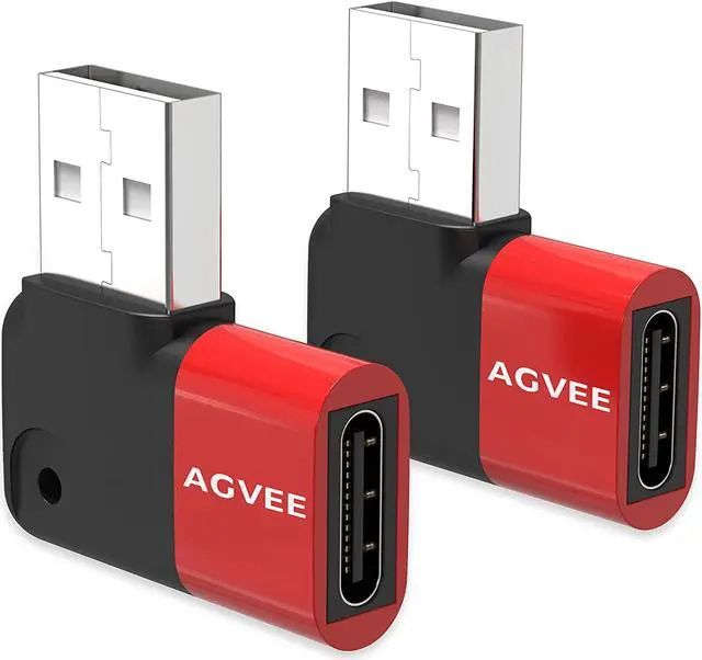 Alt view image 6 of 7 - [2 Pack 90 Degree Angled USB-C Female to USB-A 2.0 Male Adapter USBC Type-C Converter Coupler Extension Extender Connector for iPhone 12 11 Pro Max  S21 S20 S10 Note 20 10 Red