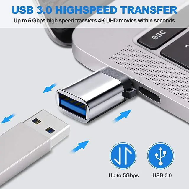 Alt view image 2 of 7 - USB C to A Adapter Thunderbolt 3 to USB 3.0 Adapter for MacBook Pro 2021/2020/2019/2018 MacBook Air 2020 Pro 2020 XPS Galaxy Note and More Type C Devices (5Gbps Silver)