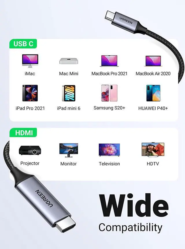 Alt view image 6 of 7 - USB C to HDMI Cable 4K 60HZ USB Type C Thunderbolt 3 HDMI Adapter Braided Cord Compatible for iPad Mini 6 iPad Pro MacBook Pro MacBook Air Samsung Galaxy S20 S10 Note 9 and More 6FT