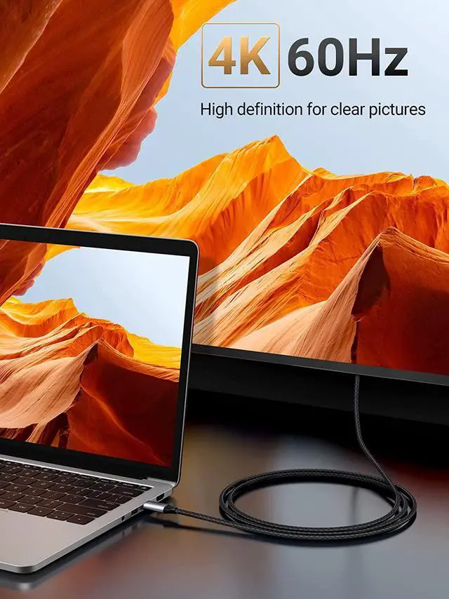 Alt view image 2 of 7 - USB C to HDMI Cable 4K 60HZ USB Type C Thunderbolt 3 HDMI Adapter Braided Cord Compatible for iPad Mini 6 iPad Pro MacBook Pro MacBook Air Samsung Galaxy S20 S10 Note 9 and More 6FT