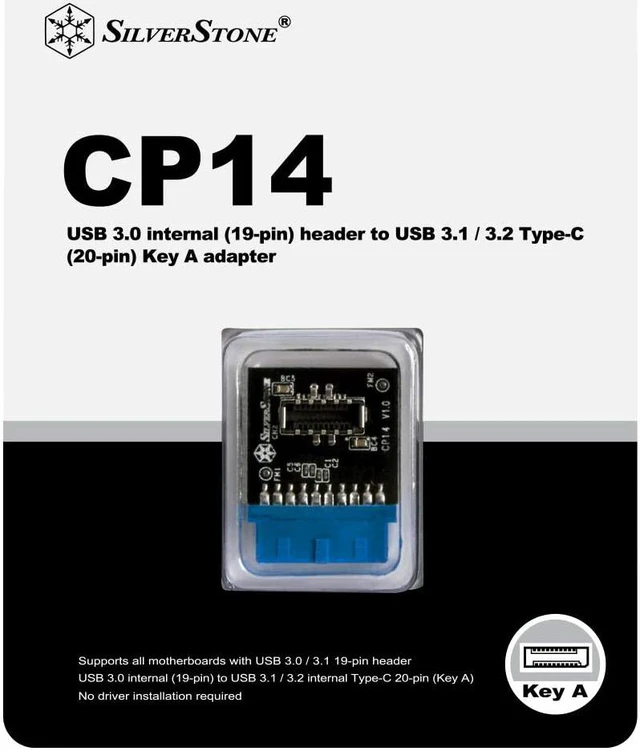 Main image of Silverstone SST-CP14 - USB 3.0 Internal (19-pin) Header to USB 3.1 / 3.2 Type-C (20-pin) Key-A Adapter