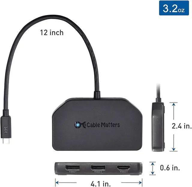 Alt view image 7 of 7 - Cable Matters 4K Triple Display USB C Hub with 2X DisplayPort, 1x HDMI, and 100W Charging for Windows - DisplayPort 1.4 and DSC 1.2 Enabled for Triple 4K 60Hz Display - Not Compatible with Mac