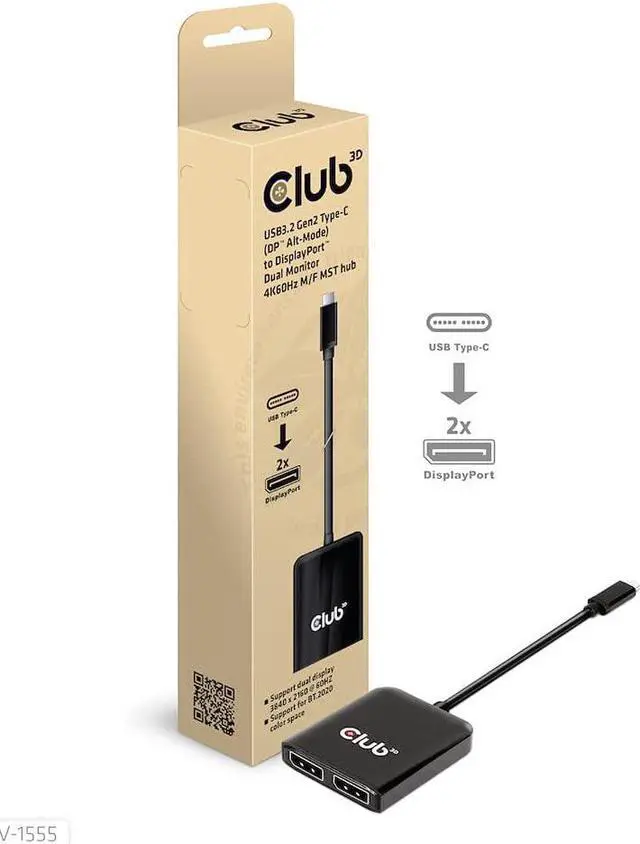 Alt view image 5 of 7 - Club 3D 2 Port Multi Monitor Adapter USB Type C to Dual Displayport 4K 60Hz Splitter- USB Type C to Displayport MST hub Dual 4K 60Hz-CSV-1555