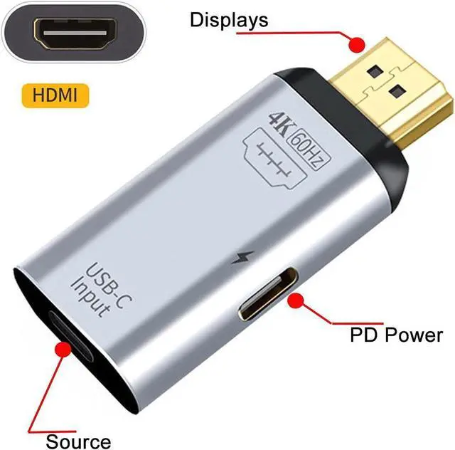 Alt view image 6 of 7 - USB-C Type-C Female Host to HDMI Male with PD Power Port Monitor HDTV Displays Adapter 4K 60hz for Laptop Phone