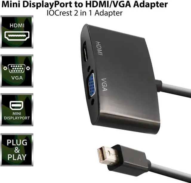 Alt view image 4 of 7 - IO Crest SY-ADA33029 Mini DP to VGA/HDMI Converter DisplayPort Male 20-pin