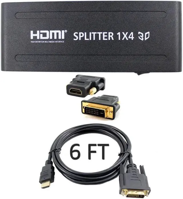 Main image of SANOXY 4 Way 1x4 Powered V1.4 HDMI Splitter with 6FT DVI to HDMI Cable and DVI to HDMI Adapter with HDCP Full Ultra HD 1080P / 1080i 3D Resolutions for PS3 Xbox Blu-Ray Cable BoxCable Box