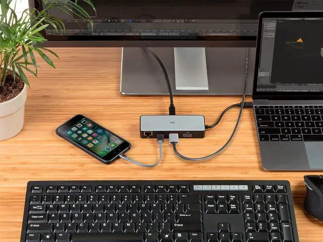 Alt view image 6 of 6 - Monoprice 124176 USB-C to HDMI, VGA, USB 3.0, RJ45 Gigabit Ethernet and USB-C Female Travel Dock, Gray