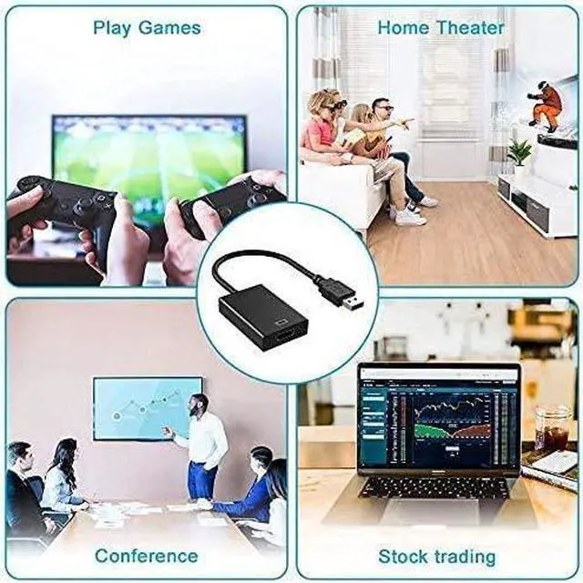 Alt view image 7 of 7 - USB to HDMI Adapter USB 3.0/2.0 to HDMI 1080P Video Graphics Cable Converter with Audio for PC Laptop Projector HDTV Compatible with Windows XP 7/8/8.1/10