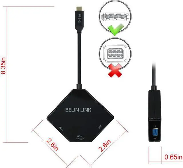 Alt view image 4 of 4 - USB C to HDMI/VGA/DVI Adapter,Compatible Thunderbolt 3 Type C for HDMI DVI VGA for MacBook Pro/