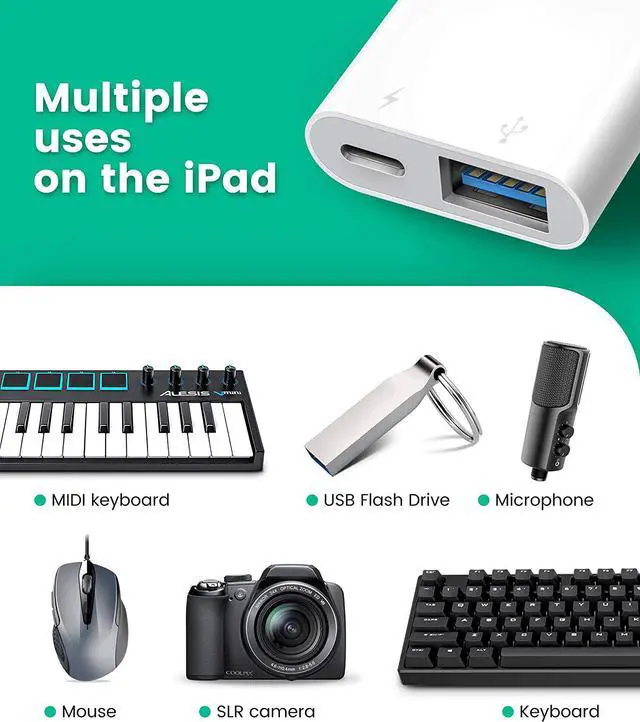 Alt view image 2 of 6 - USB Adapter for iPhone/iPad L?ghtn?ng to USB Female OTG Adpater USB3 to iPad Adapter with Charging Port Supports FlashDrives MIDI SD Card Reader and Mouse Plug&Play